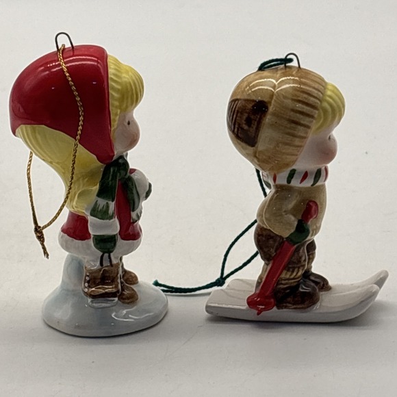 2- Joan Walsh Anglund ornament christmas  figures ice skates skis - Picture 2 of 8
